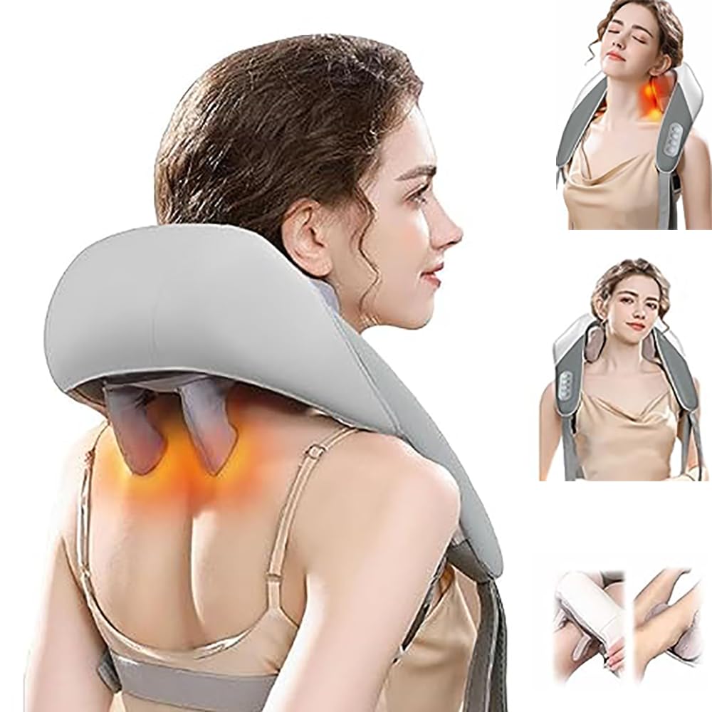 2023 último masajeador de Cuello Goletsure, masajeador Shiatsu de Cuello y Espalda, Masaje Manual simulado 5D para aliviar el Dolor de Tejido Profundo,Grey