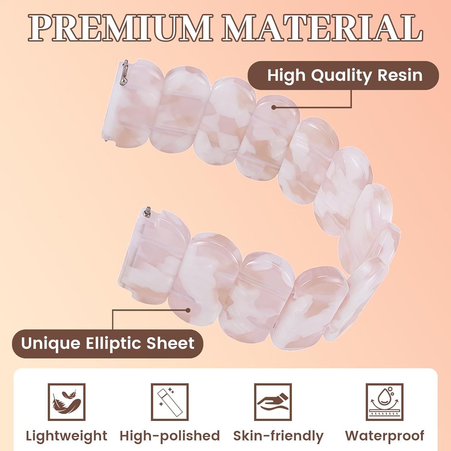 Resin Stretchy Bands Compatible with Samsung Galaxy Watch 7 FE 6 5 4 40mm 44mm/5 Pro 45mm/Watch 6 4 Classic 43mm 47mm 42mm 46mm/Active 2,20mm Oval Elastic Strap for Women Men - Image 3