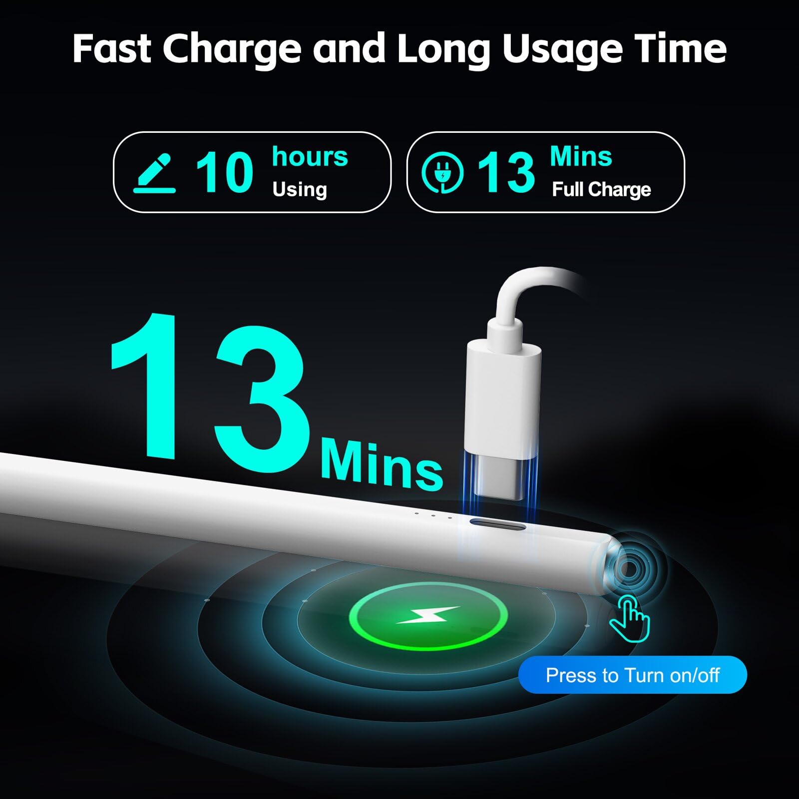 Stylus Pen for iPad 2025-2018 with 13mins Fast Charge,Tilt Sensitive Palm Rejection Pencil for iPad 11th A16,10th/9th/8th/7th/6th, Air 11/13 M2/M3,Pro 11/13 M4,Pro 12.9“,Air 5/4/3,Mini 7/6/5