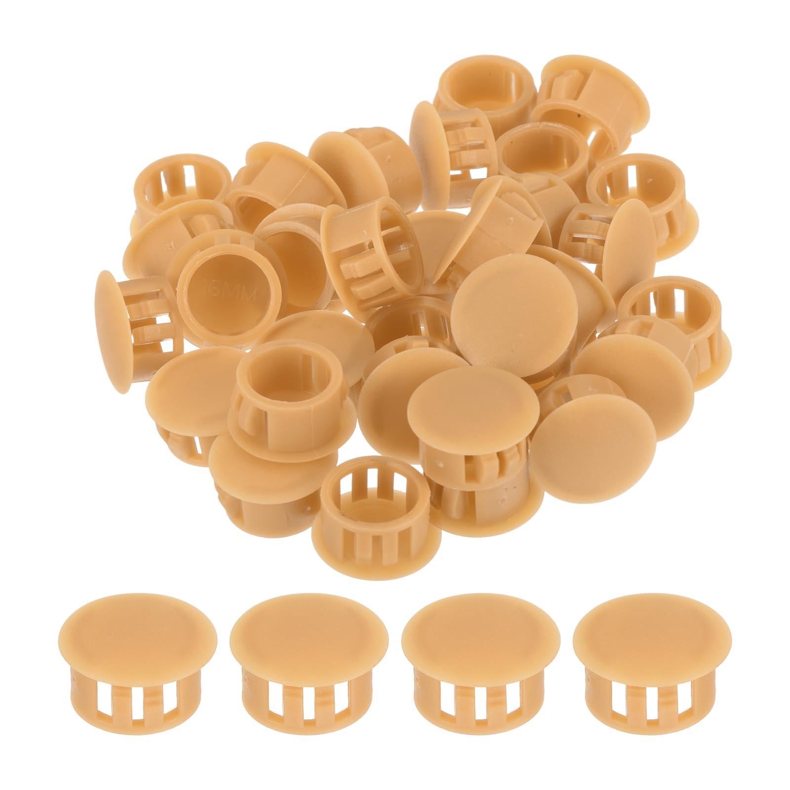 sourcing map 32PCS 16mm(5/8") Orange Plastic Hole Plugs, Flush Type Panel Hole Plugs Insert End Caps for Locking Hole Tubes Furniture Cabinet — image 1