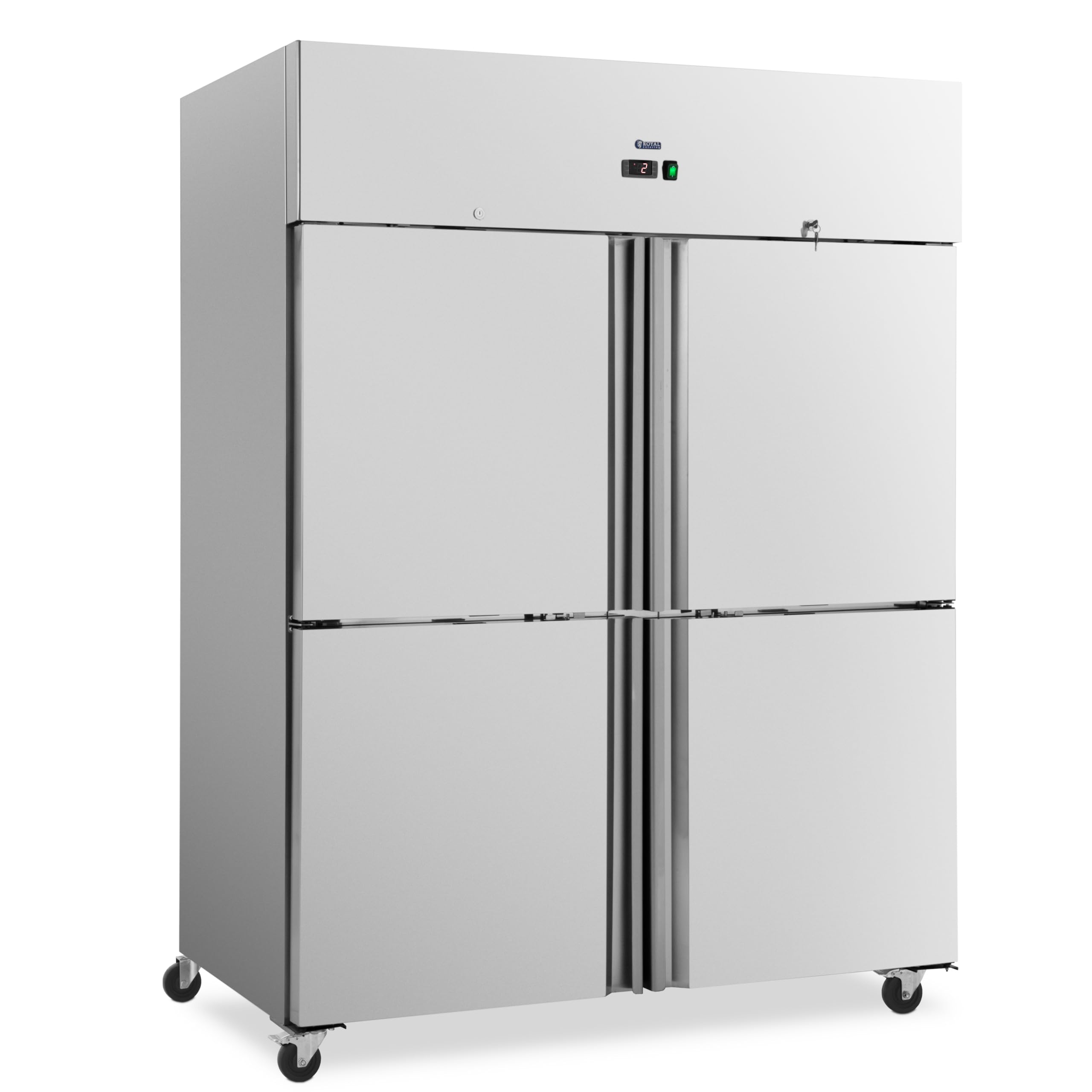 Royal Catering Frigorifero professionale 1001 l Acciaio inox 4 porte 4 ruote Serratura porta Armadio frigo Frigorifero verticale Armadio refrigerato Armadio frigo professionale