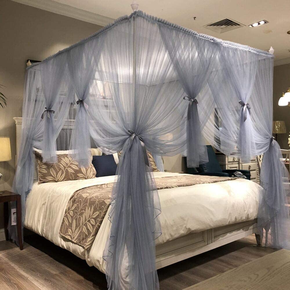 Lussuosa tenda a baldacchino grigia a 4 angoli, 2 x 2,2 x 2 m, elegante zanzariera per letti dei bambini, decorazione per camera da letto, aggiunge privacy e stile