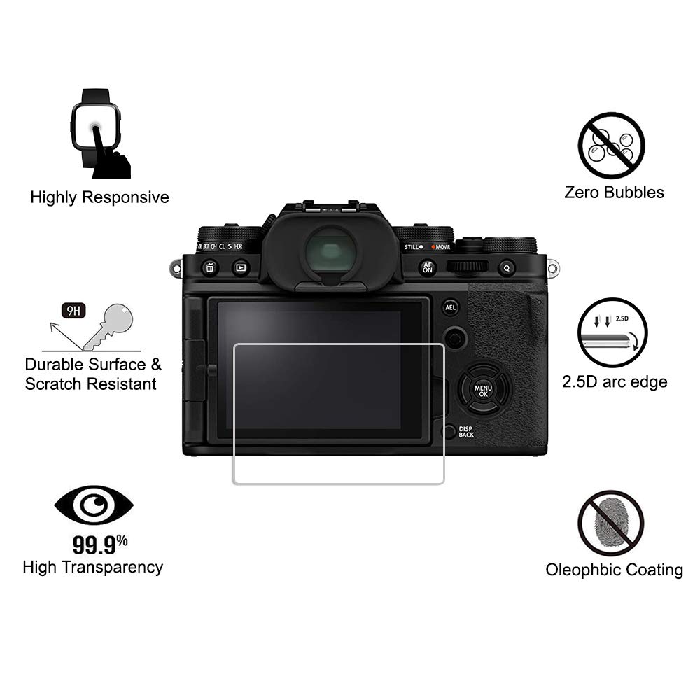[3-Pack] Tempered Glass Screen Protector Compatible with Fujifilm X-T4 Fuji Film XT4, Akwox [0.3mm 2.5D High Definition] 9H LCD Protective Cover,Anti-Scratch, Bubble-Free