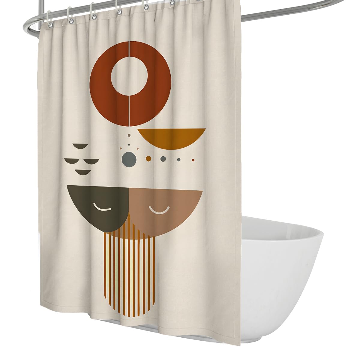 UIRINGART Modern Shower Curtains W180xL200cm Abstract Geometric Circle Arch Stripe Semicircle Dot Terracotta Print Waterproof Washable Fabric Bathroom Decor with Hooks