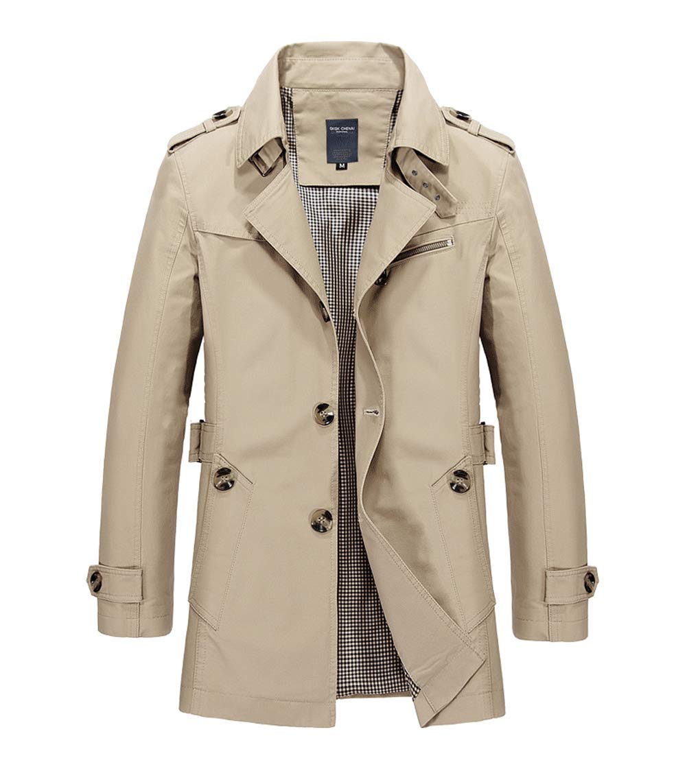 chouyatou Men's Slim Notched Collar Single Breasted Cotton Jacket Office Trench Coat