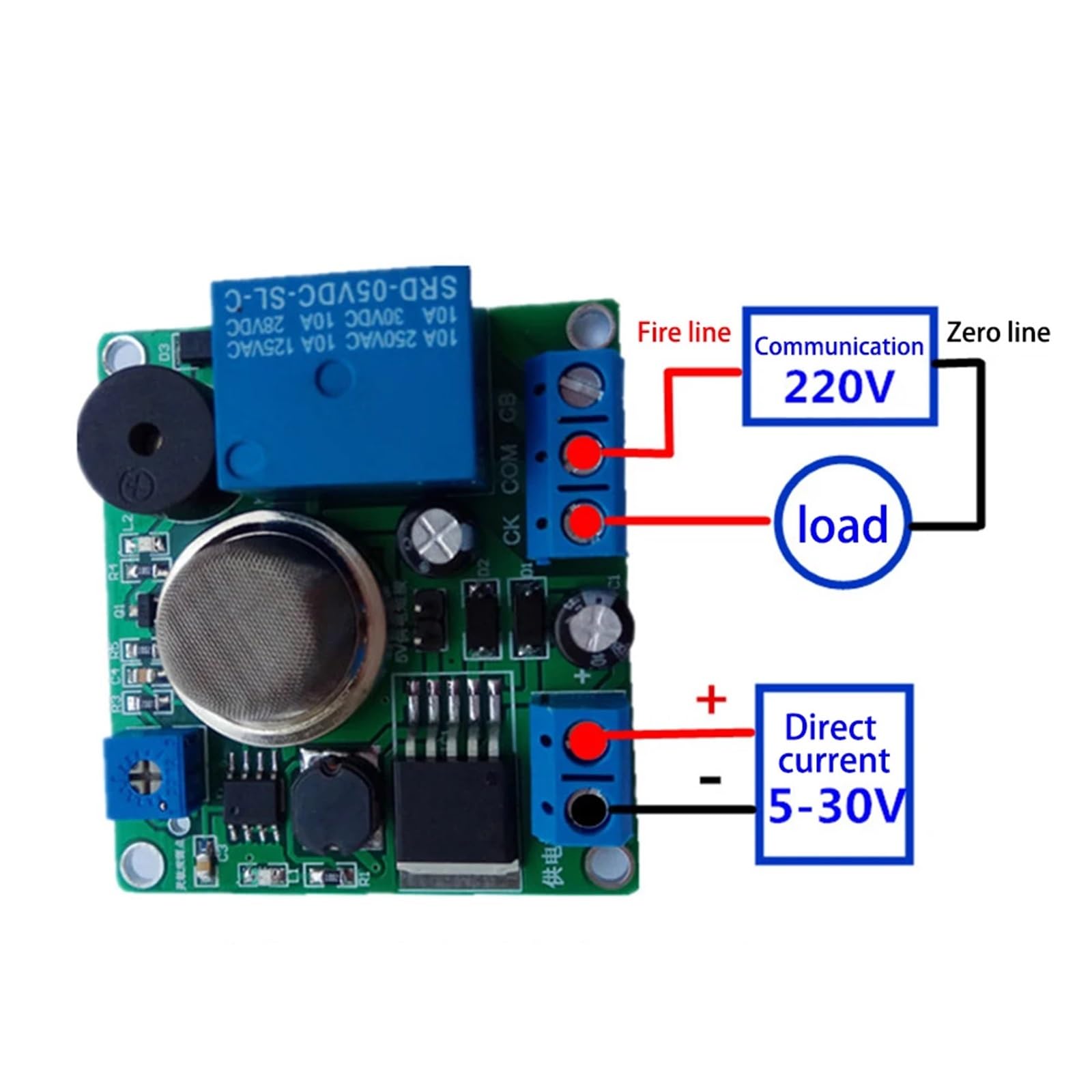 12 V 24 V MQ-2 czujnik dymu, alarm, przełącznik przekaźnikowy, kontroler DC 5-30 V, 1 szt