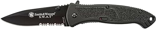 Smith & Wesson S.W.A.T. SWATLBS Cuchillo de apertura asistida SS de 8.5 pulgadas con hoja dentada de punta de caída de 3.7 pulgadas y mango de