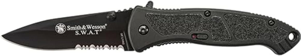 Smith & Wesson Large S.W.A.T. SWATLBS 8.5in S.S. Assisted Opening Knife with 3.7in Serrated Drop Point Blade and Aluminum Handle for Tactical, Survival and EDC
