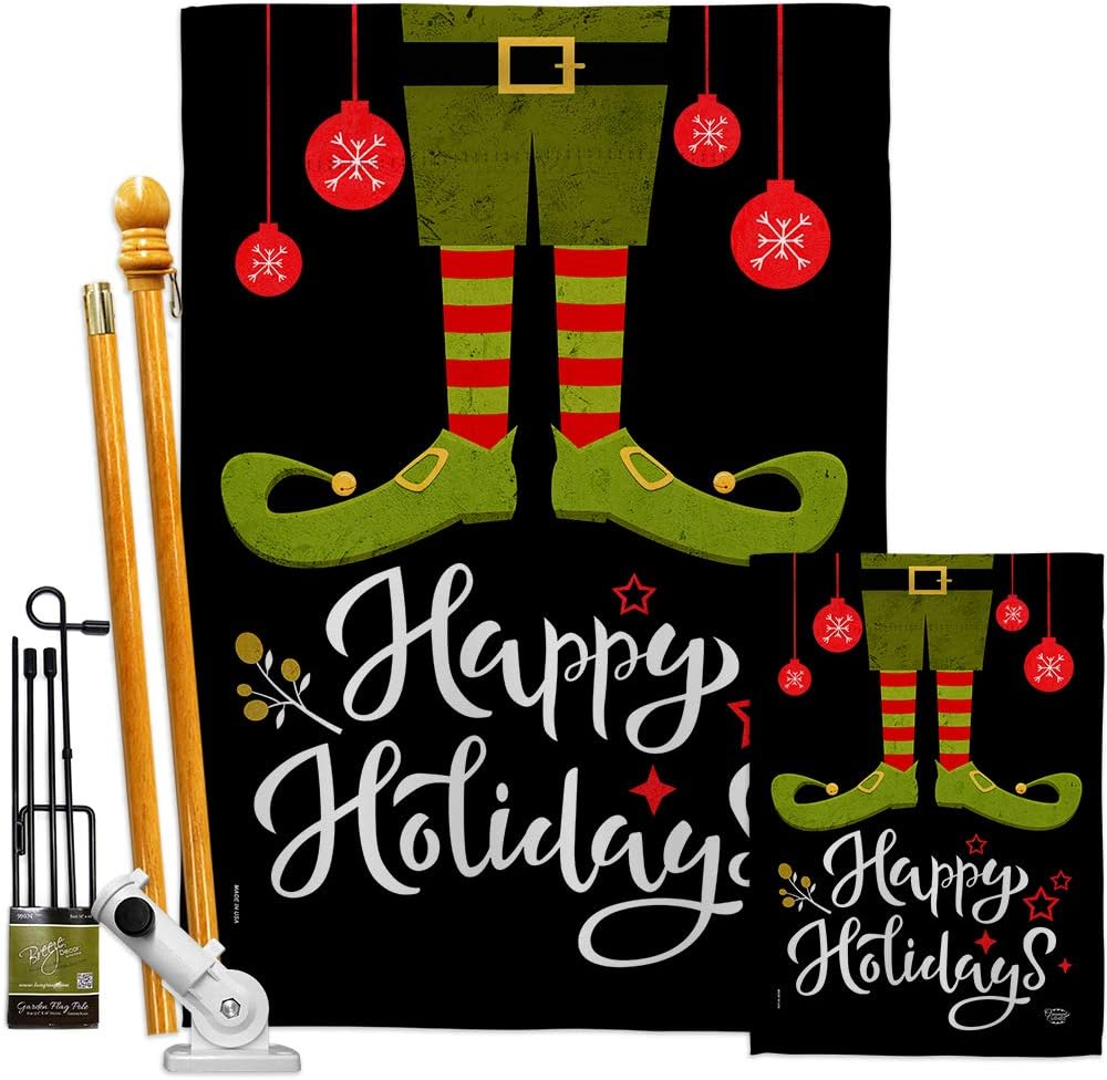 Elf Happy Holidays House Flag Wintertime Christmas Santa Marry Xmas Present Reindeer Season Snow Small Decorative Gift Yard Banner Made In USA 28 X 40