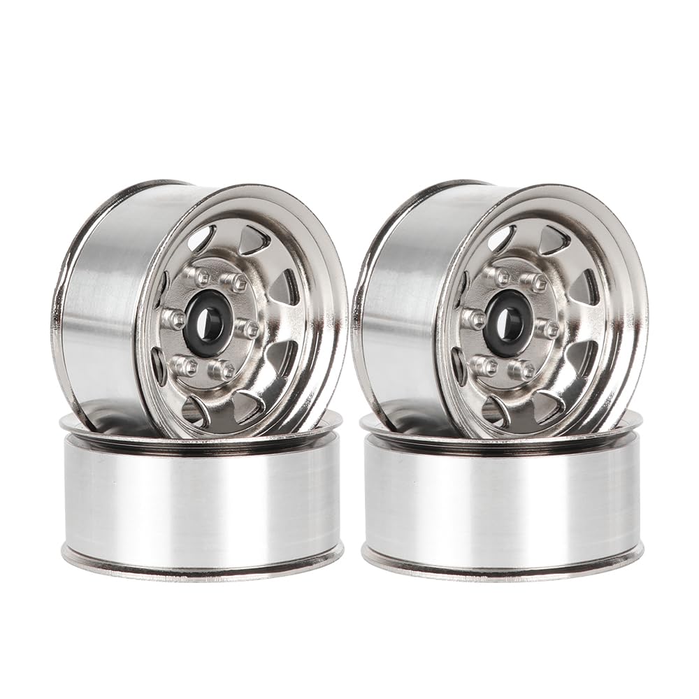 KINGCOO 4PCS 1.55 inch Metal Beadlock Wheel Hub RC Car Aluminum Alloy Wheel Rim for 1/10 RC Rock Crawler Car for Axial 90069 D90 TF2 Tamiya CC01 CC02 LC70 LC80 MST (Silver) โ image 1
