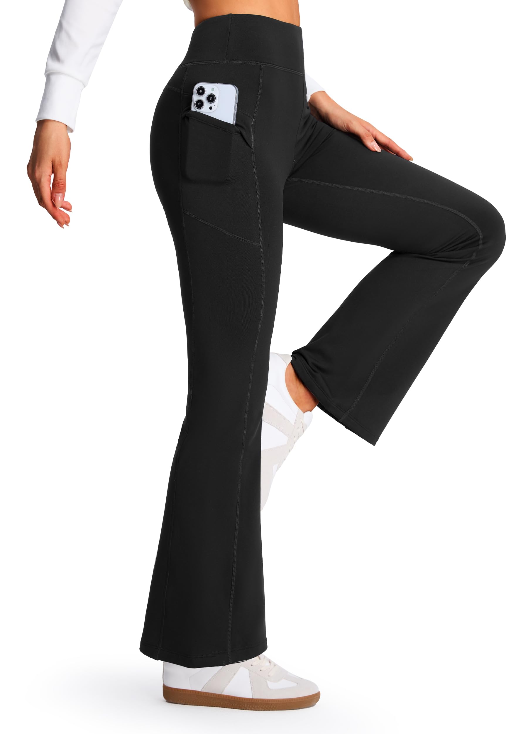 Libin Leggings Termici Donna a Zampa Yoga con Tasche | Pantaloni foderati invernali, pantaloni jogging caldi, taglio svasato, vita alta, idrorepellenti, per fitness e outdoor