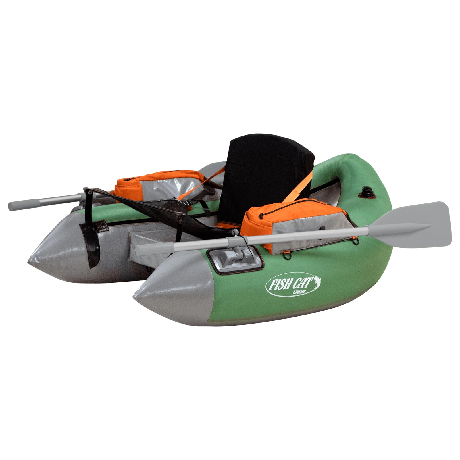 OUTCAST SPORTING GEAR Fish Cat Cruzer 2-Chamber Durable Rowable Vinyl/PVC Boston Valve 250 Lbs Outdoor Water Sports Fishing Float Tube with 2-Piece Oars, Sage