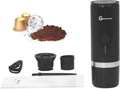 Miniatura 9 de Glueckzeit Cafetera eléctrica portátil compatible con cápsulas NS y café molido, máquina de café espresso de preparación rápida para viajes de