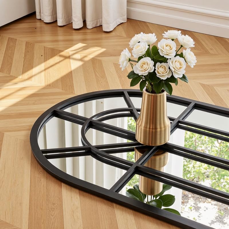 Image of OGCAU Arched Full Length Mirror, 65 inchx22 inch Floor Full Body Mirror, Black