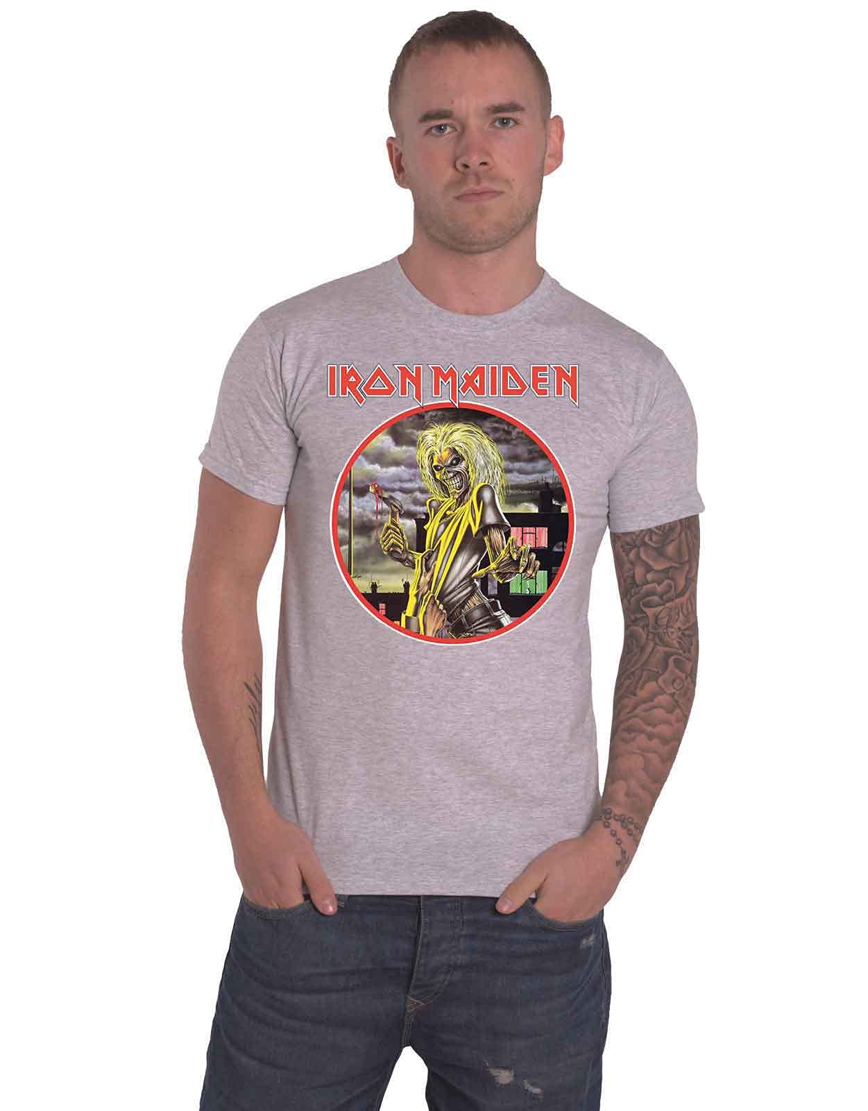 Rock Off Officially Licensed Products Men's Grey Iron Maiden Killers Circle T-Shirt, Large