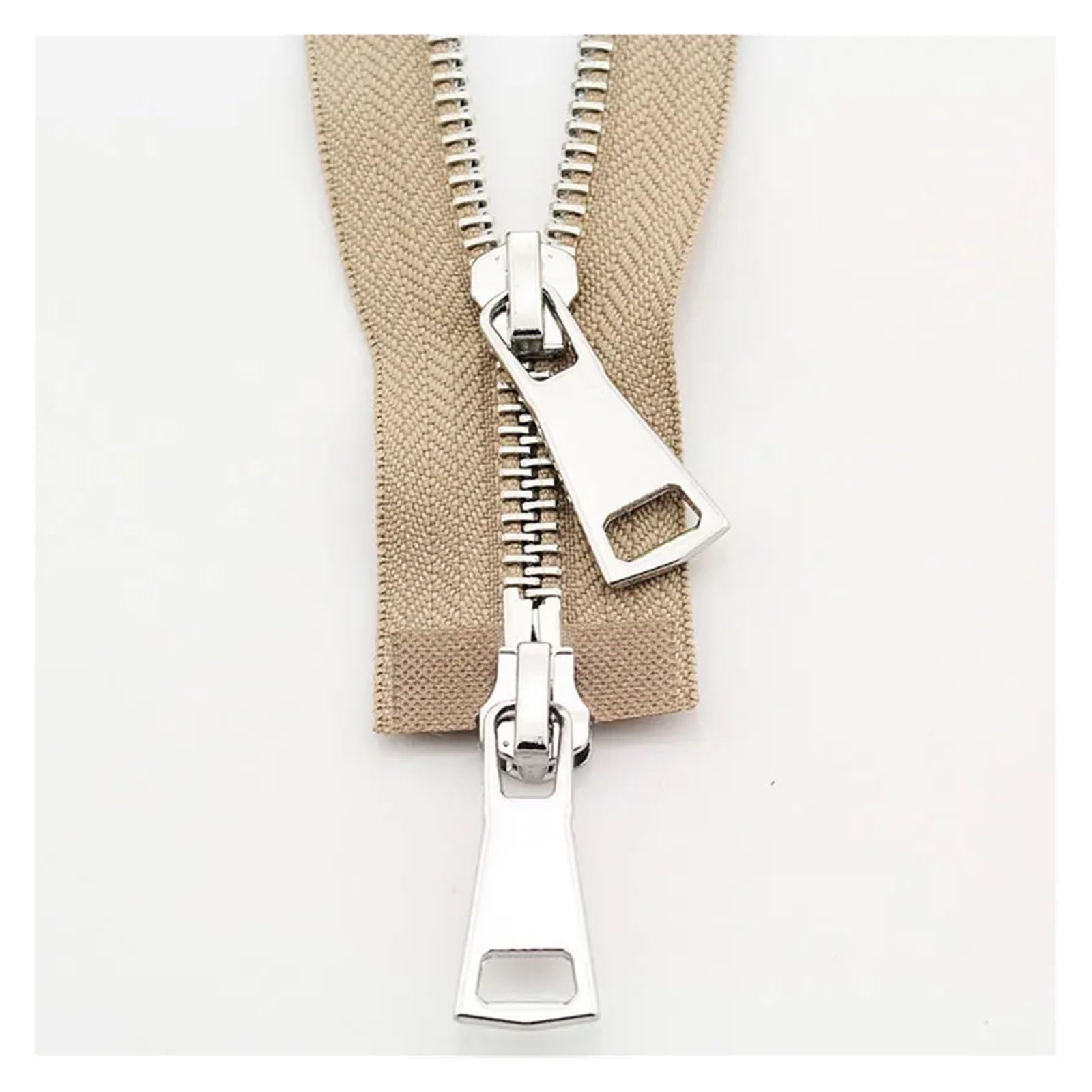 Cremallera de dientes metálicos, cremalleras bidireccionales doble deslizador, extremo abierto for costura artesanal, abrigos, ropa, accesorios reparación a medida(Light Brown,90CM)