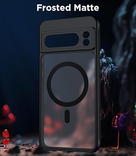 Miniatura 8 de Funda magnética para Google Pixel 8 Pro compatible con MagSafe delgada, translúcida mate, parte trasera dura y parachoques negro suave, cubierta a