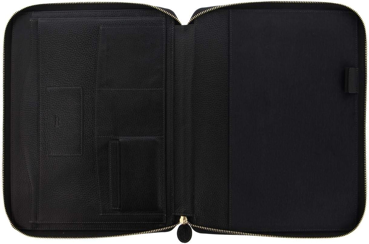 Filofax A4 Writing Case Leather Conference Folder Classic Stitch Zip Black Folder 840030
