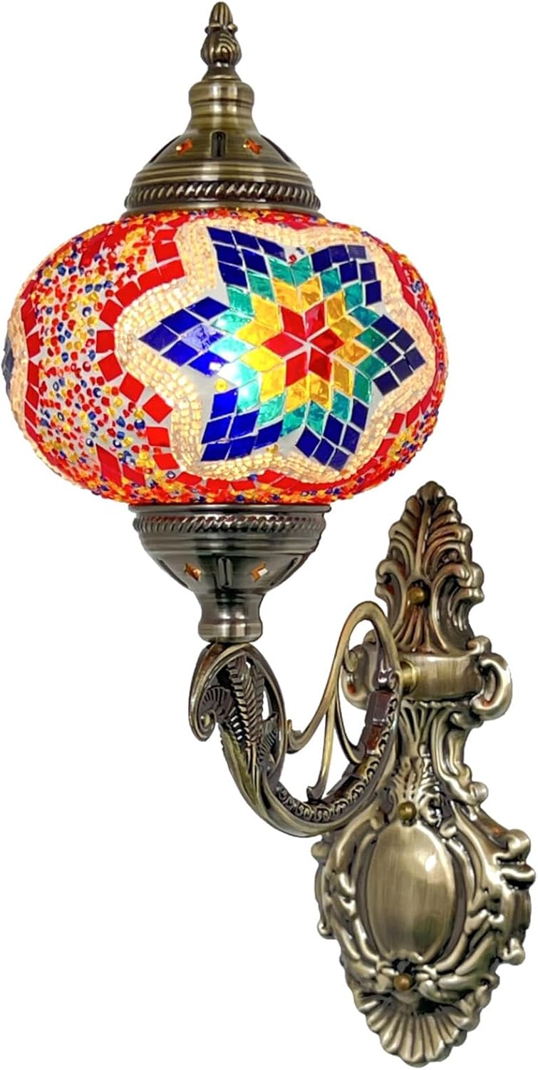 Turkish Mosaic Wall Sconce Lamp Moroccan Lantern Wall Lamp Bohemia Wall Lights for Home Decoration Dining Room Cafe Bar Aisle Hallway,F