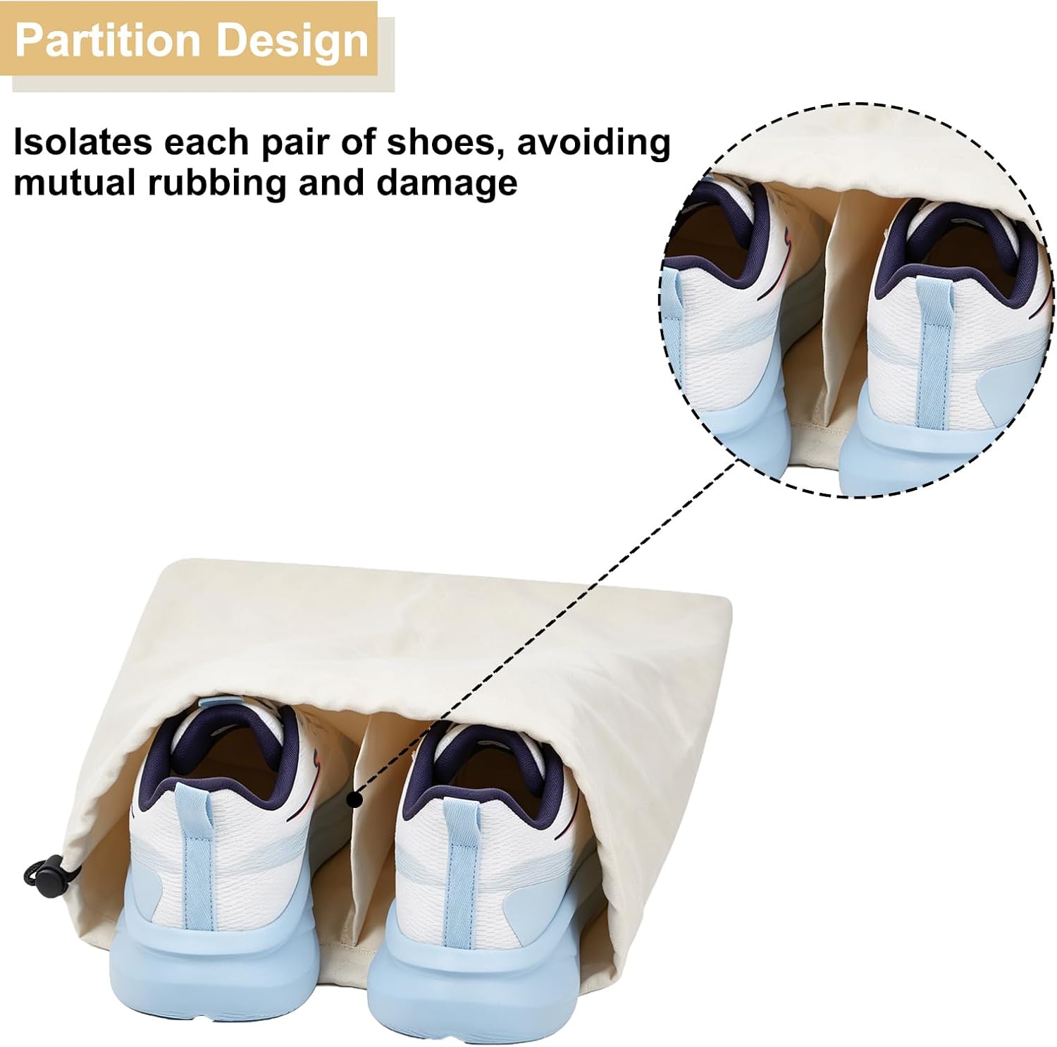 4 Pack Shoe Bags for Travel, Shoes Pouch with Partition Design & Drawstring Closure, Shoe Bags for Storage, Travel Essentials for Men Women (Beige)