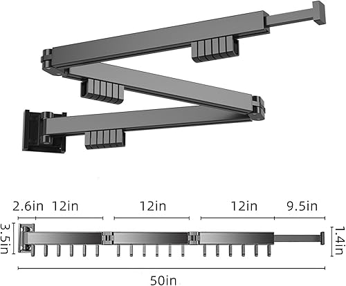 Miniatura 6 de Estante de secado de ropa montado en la pared, estante de secado de ropa retráctil, estante de secado de ropa de 3 pliegues, estante oculto de ropa