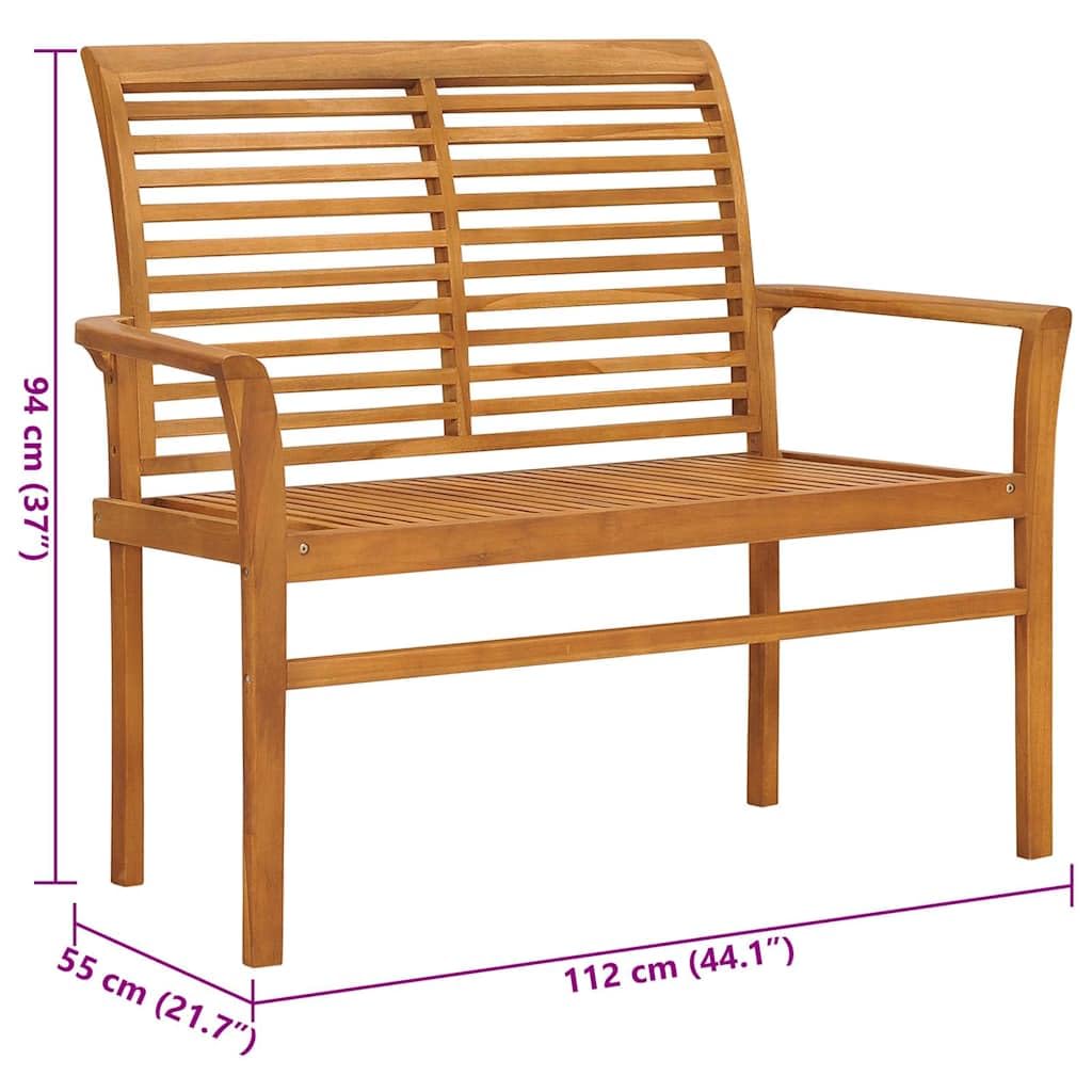 Panca da Giardino 2 Posti in Legno Massello di Teak con Cuscino | Sedile elegante per patio e terrazzo, con comodo cuscino grigio per arredare con stile i tuoi spazi all'aperto.