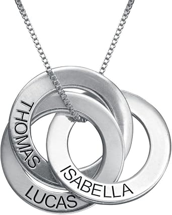 MYKA   Personalised 3 Russian Ring Name Necklace for Women, Custom Any Names, 3 Interlocking Engraved Rings, Jewellery Gifts for Mum, Mother