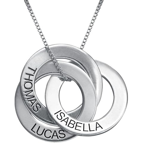 MyNameNecklace Personalized Russian Rings Necklace with Inscriptions - Two, Three, Four or Five Custom Pendant - Dainty Gift for Mom, Grandma, Her, Women - Jewelry for Christmas, Birthday