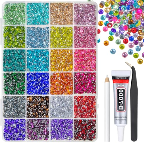 qiipii 24 Color 5mm Crystal Resin Rhinestones for Bedazzling Crafting SS20 Flatback Stones Colorful Gems Diamonds Charms for Nails Eyes Face Makeup Tumblers Bottles DIY Crafts Clothes Shoes Phones