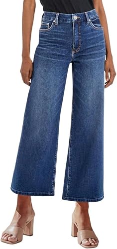 Genleck Women's Wide Leg Jeans – Trendy Cropped Loose Jeans High Waisted Stretch