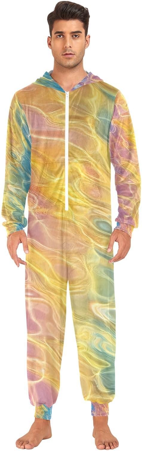 Rainbow Psychedelic Iridescent Galaxy Unisex Adult Onesie Pajamas Comfy One Piece Costume Jumpsuits Novelty Sleepwear Homewear for Men Women