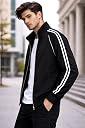 THIRD QUADRANT Jackets || Jacket for men || Lightweight baseball Outwear Jacket with black and whie stripe (IN, Alpha, M, Regular, BLACK) gallery image