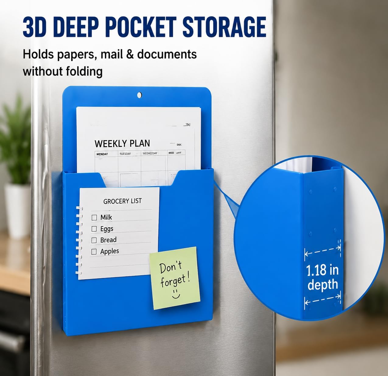 Magnetic File Holder, A4 Paper Organizer Pocket for Fridge, Office & Classroom，4*Mixed image 3