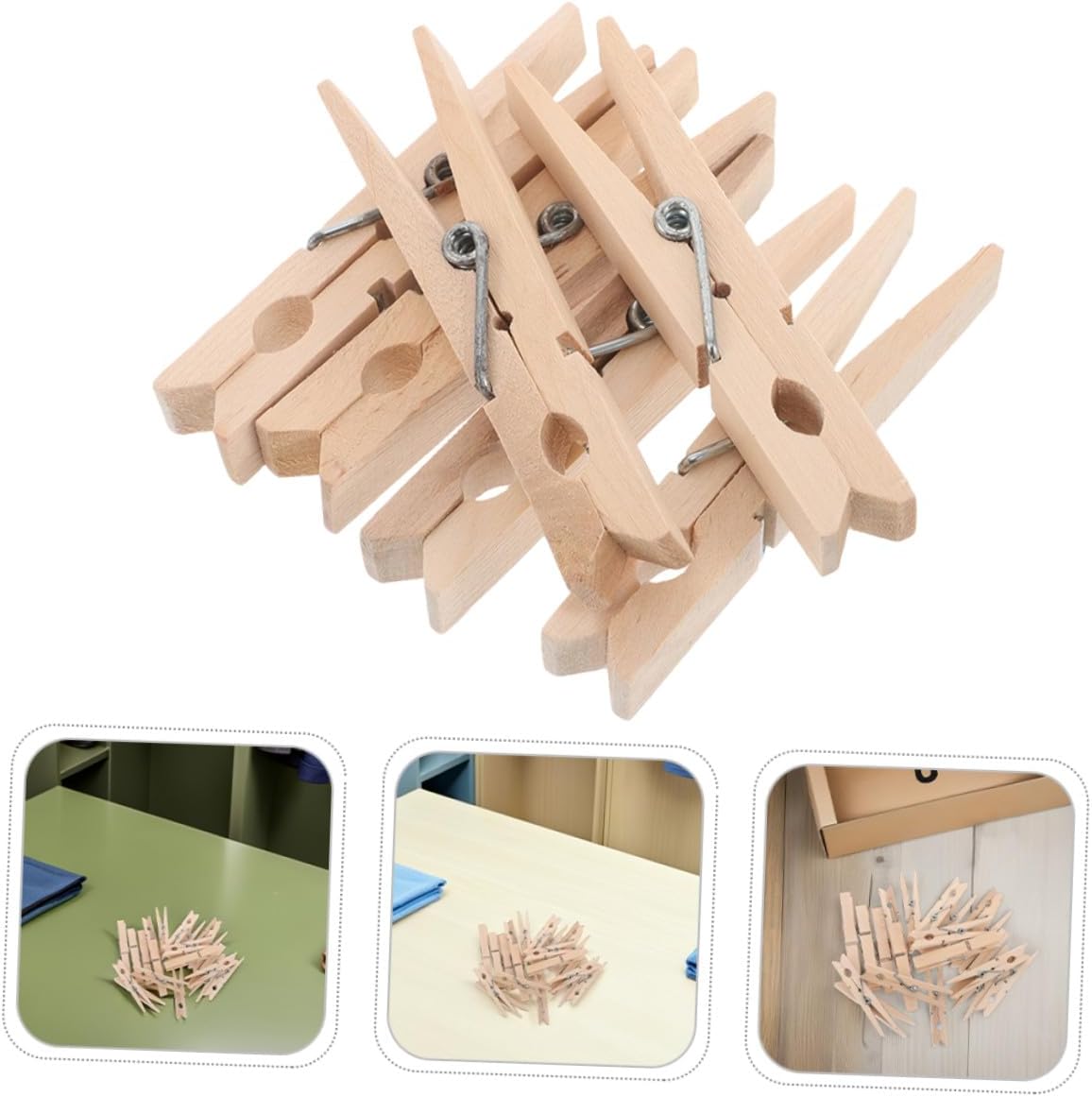 Artibetter 150pcs Wooden Clothes Pins with Spring, Windproof Mini Laundry Pegs for Hanging Clothes and Socks, Natural Wood Clips for Photos and Craft Display, 7.2x1.0cm