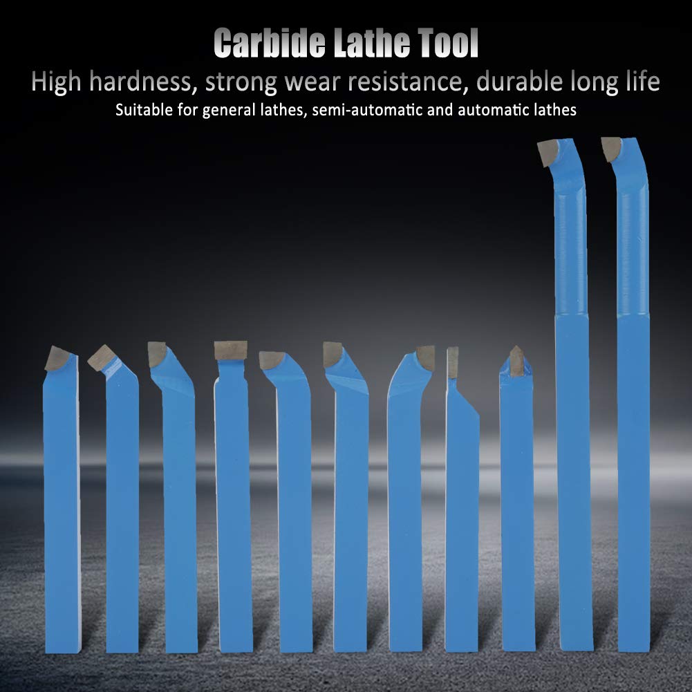 11 pièces Outils de Tour en Carbure Brasé 10mm - Ensemble de Tournage avec Boîte en Bois pour Tour à Métaux