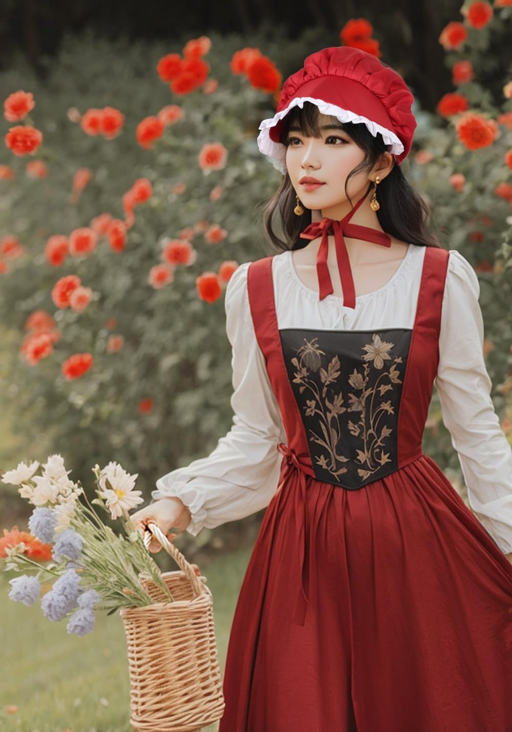 C-ZOFEK Women's Colonial Cap Medieval Bonnet Hat for Christmas Cosplay Headwear - Image 2