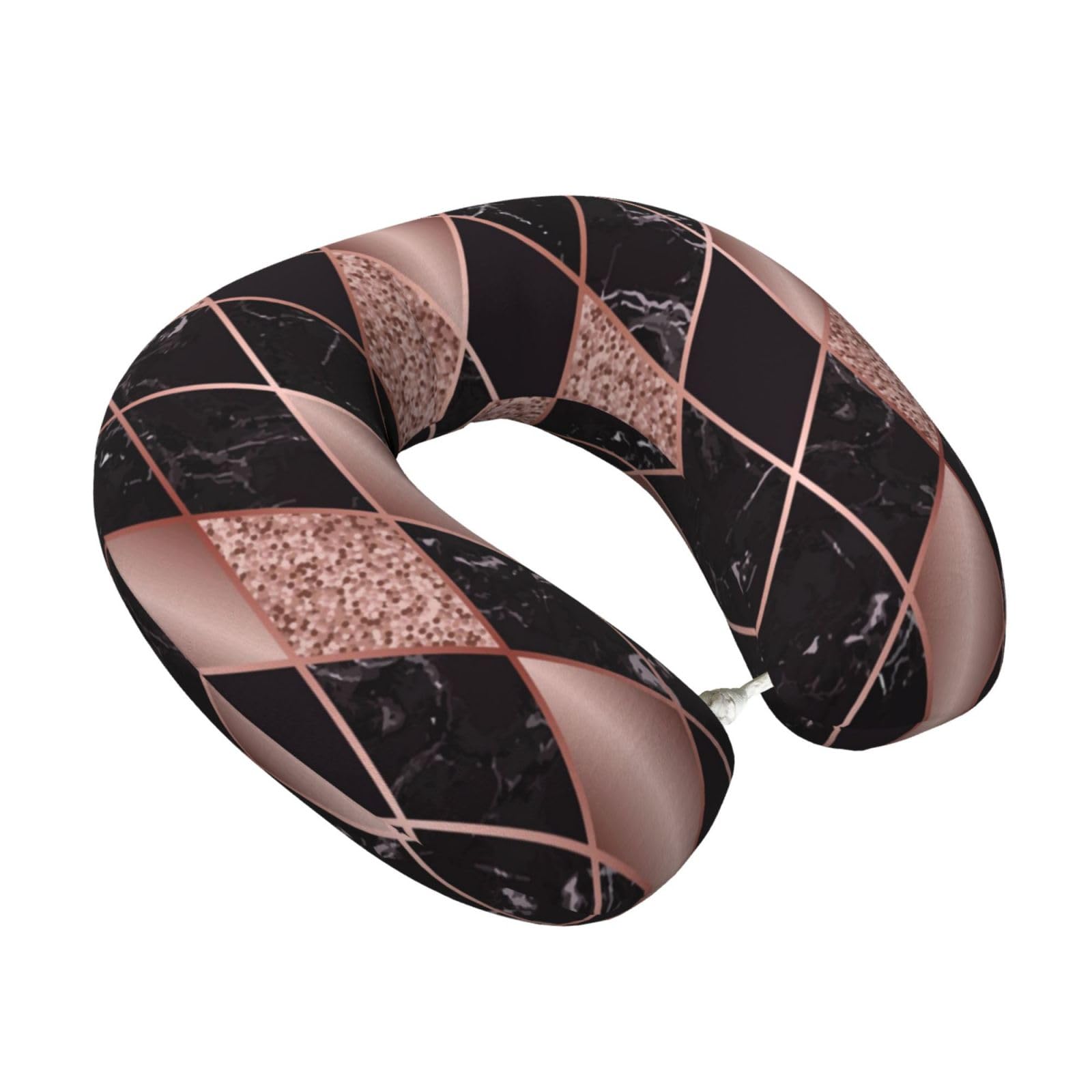LKYMOH Rose Gold Marble Pink Black Geometric, Travel Neck Pillow U-Shaped Memory Neck Support Soft Comfortable With Washable Cover For Airplane Car Traveling and Office