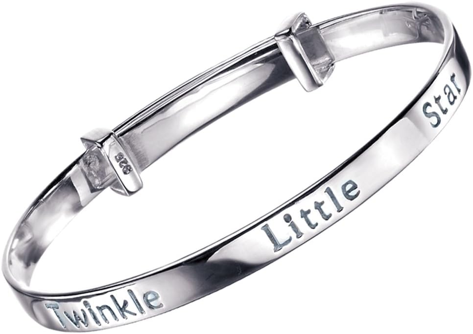 "D for diamond" Diamond Set Sterling Silver "Twinkle Twinkle Little Star" Baby Bangle for Girl