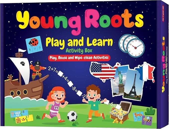 Image of Educational Activity Box for Kids Age 4 | Play & Learn - Spelling & Math Puzzle, 6 Write-Wipe Fun Activities, Country Flag Memory Game | Early Learning Kit for Preschoolers (Age 4 & 4+)