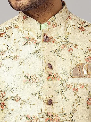 Image of Uri and MacKenzie Men's Silk Blend Kurta Pyjama with Stylish Embroidered Ethnic Jacket