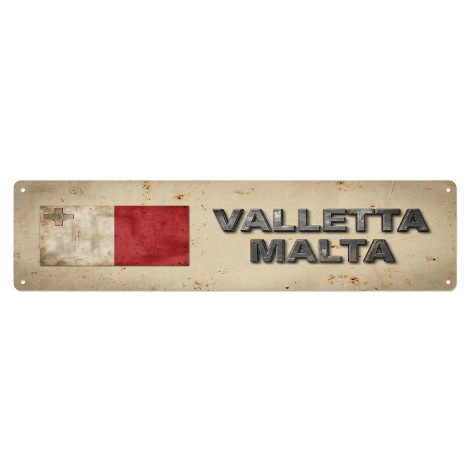 Metal Tin Sign Vintage Valletta Malta Flag Decor Rustic Travel