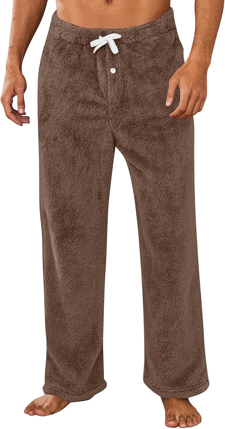 WENKOMG1 Men's Pajama Pants, Fleece Warm Lounge Sleep Pj Bottoms with Drawstring and Pockets Soft Pajama Pants, S-2XL