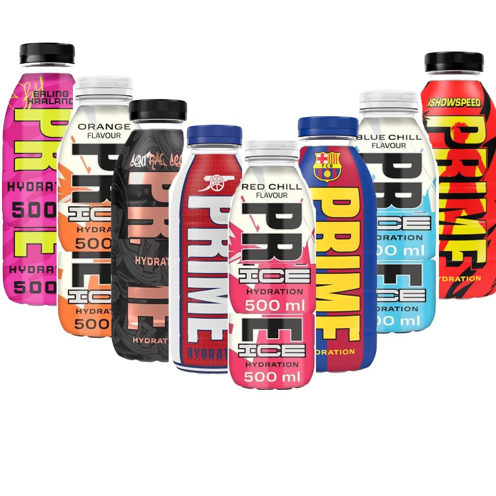 GenericPriime Orange Chill Ice,Erling Haaland,Blue Chill Ice,Barcellona,Red Chill Ice,ISHOWSPEED,Future Freeze Hydration Drink Bottles 500ml - Random Mixed Flavours of Refreshing Drink (12 x Bottles)