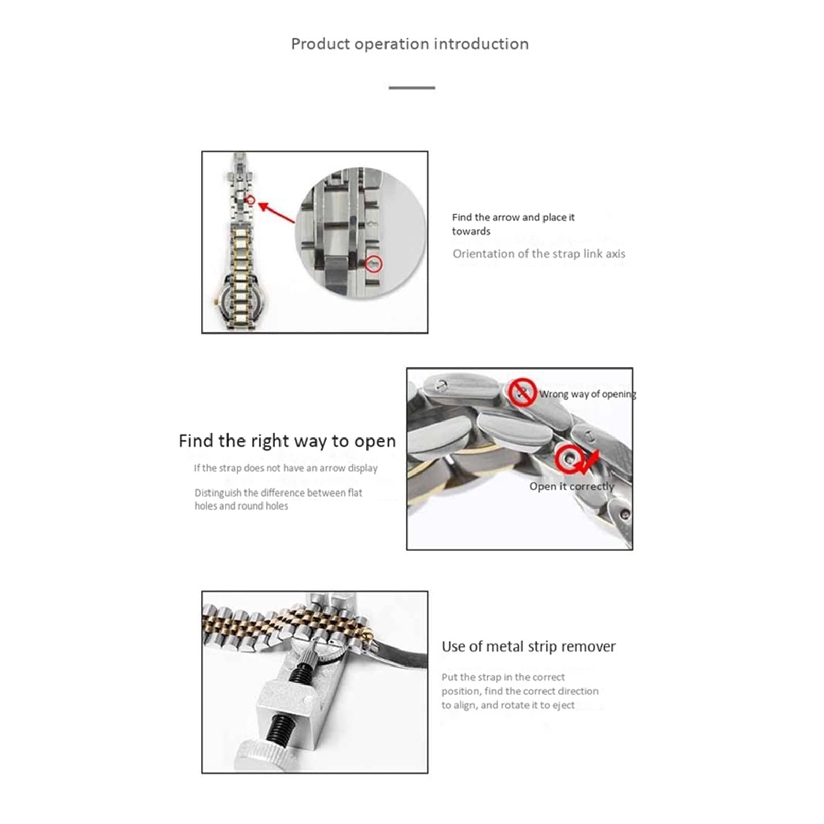 Outil de démontage de Bracelet de réglage de Hauteur réglable en métal Outil de réparation de Montre Kit d'outils de réparation
