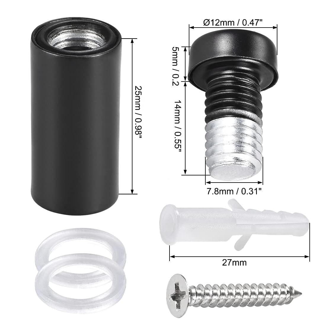 TA-VIGOR 8 Pack 1/2 Dia x 1-5/16"(12x33mm) Black Stainless Steel Sign Standoff Screws - Image 2