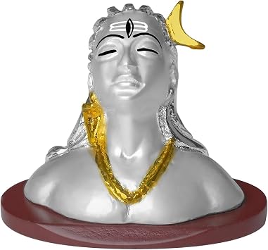 DIVINITI 999 Silver Plated Lord Shiva Adiyogi Statue for Car Dashboard and Pooja Room with Rudraksha Mala, Shiva Idol Murti, Mahadev | Showpieces & Figurines for Living Room, Home, Mandir Decor