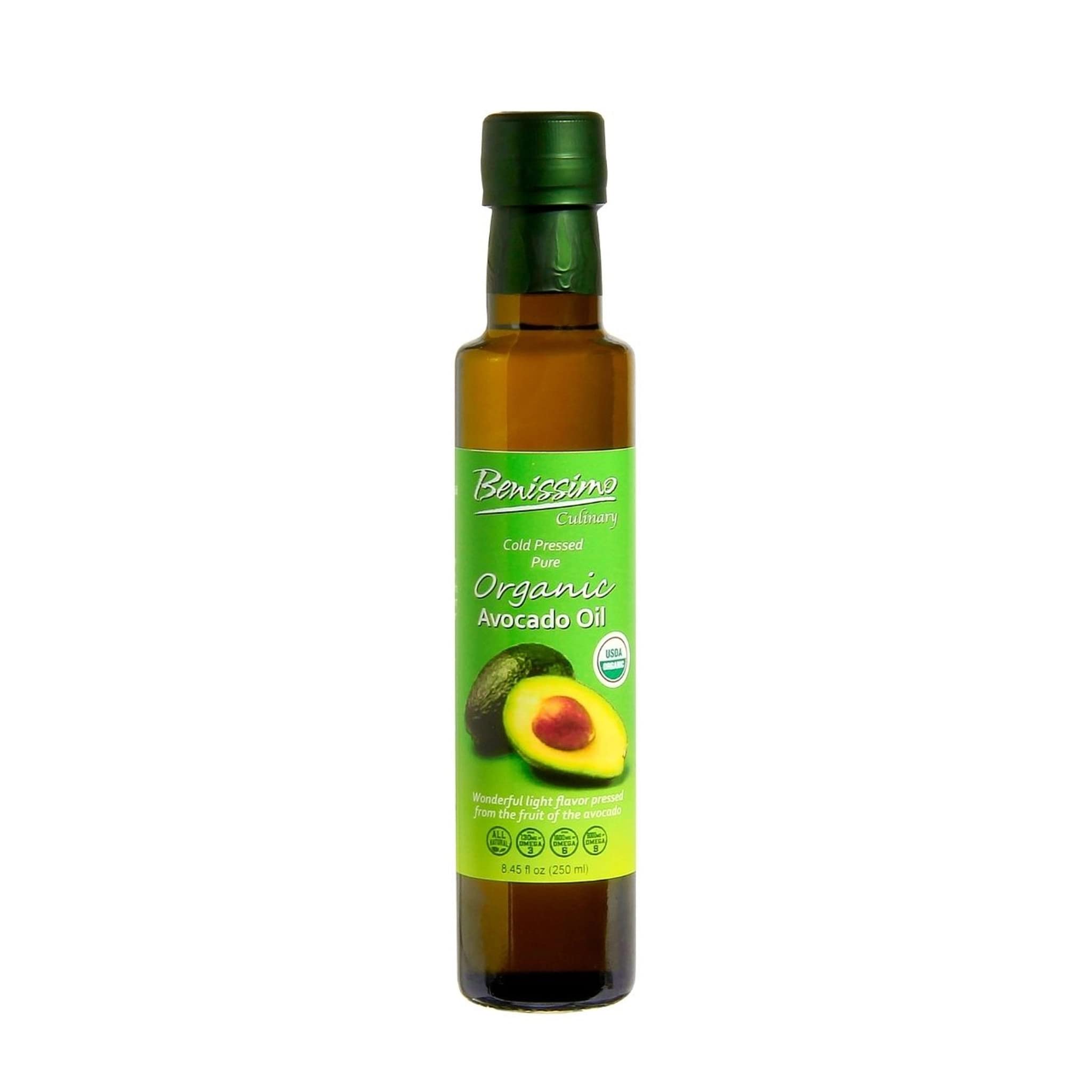 Benissimo Organic Avocado Oil, 8.45 Fl Oz · Cold-Pressed, USDA Organic, Non-GMO, Allergen-Free Premium Cooking Oil for Sautéing, Roasting, Baking & Salad Dressings