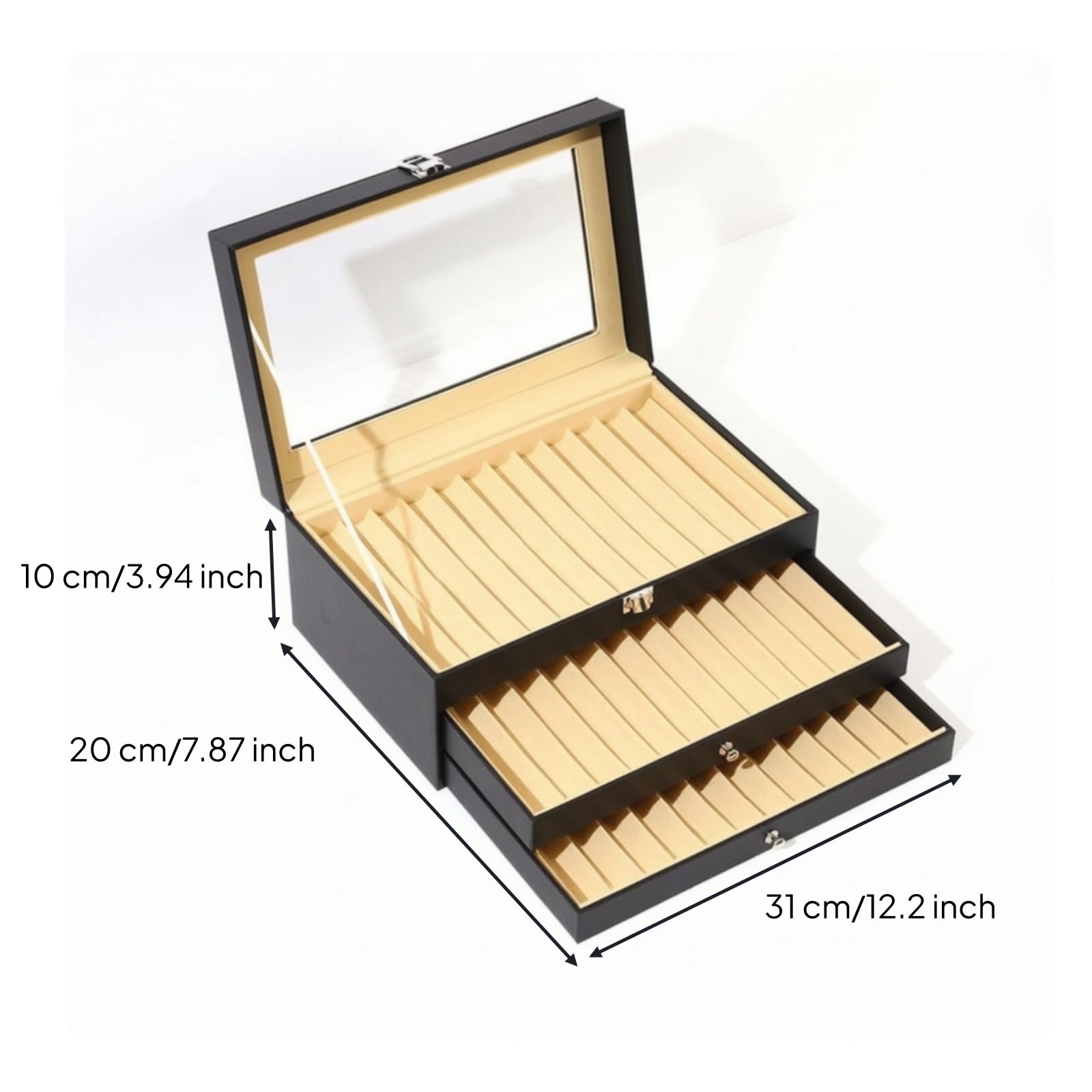 Vetrina Portapenne Scatola Espositiva Custodia Penne Organizer Penne con Coperchio Trasparente E Design Elegante Slot Individuali Protettivi a Due , Yellow , 2 Layers 24 Slots