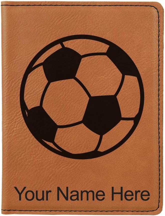 LaserGram Faux Leather Passport Holder, Soccer Ball, Personalized Engraving Included (Red)
