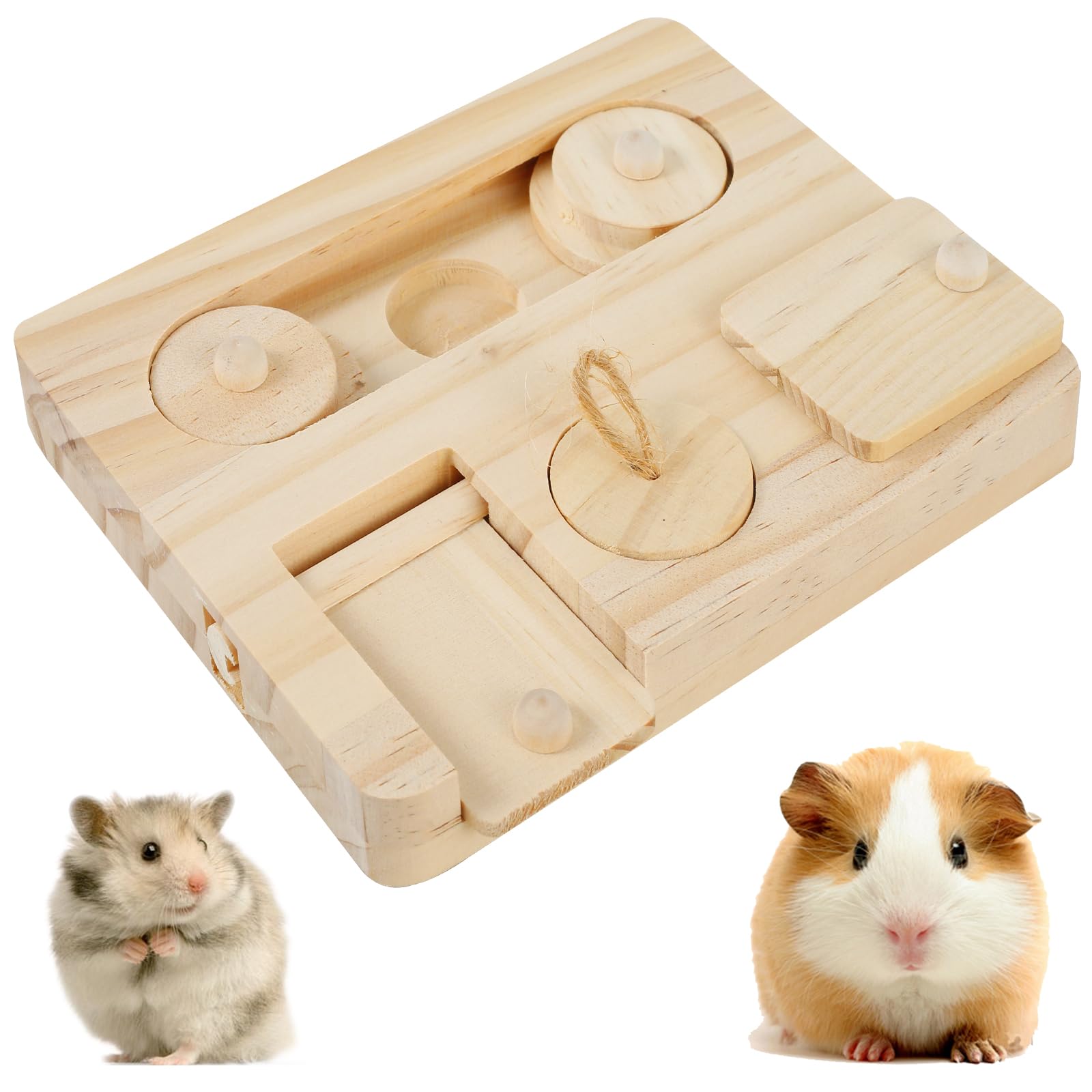 6 in 1 Hamsters Foraging Toy with Food Holes - Wooden Interactive Enrichment Treat Dispenser for Mental Stimulation - Rabbit, Hamster, Guinea Pig Accessories